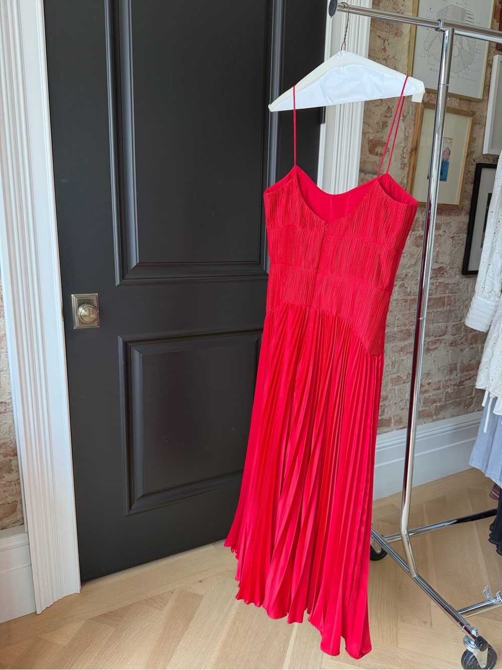 AMUR Red Pleated Midi Dress with Spaghetti Straps - Picture 2 of 2